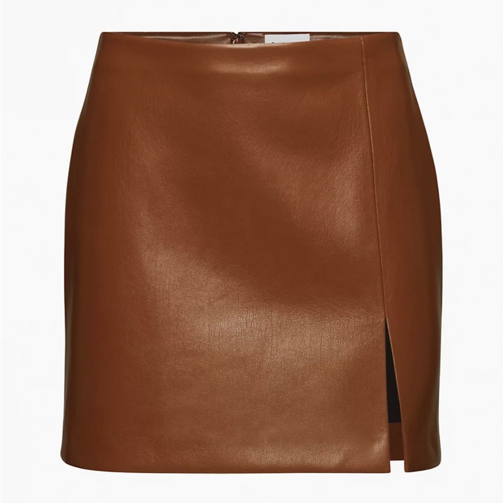 Aritzia Sunday Best Tatiana Skirt Vegan Leather in Cognac Size 10